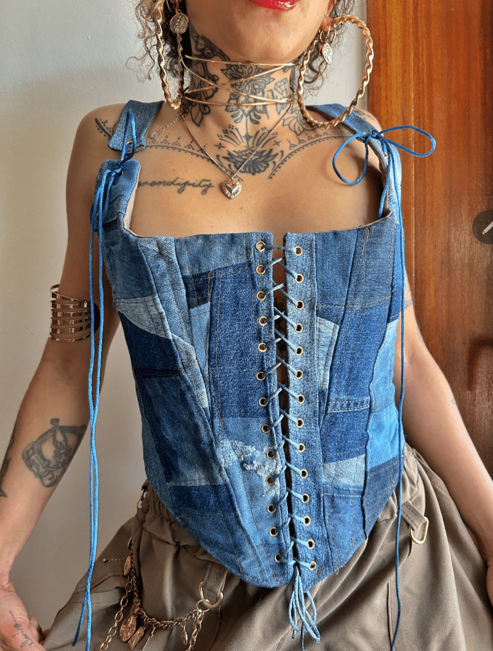 Image of exclusive denim mosaic corset