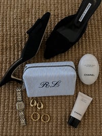 Image 1 of Seersucker Monogram Toiletry Cosmetic Bag