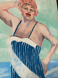 Image 2 of Bathing Beauty- original oil on birch panel