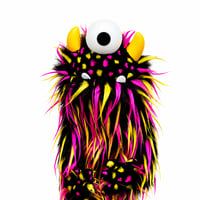 The CYCLOPS Critter Monster Puppet in Black with Pink and Yellow Spikes