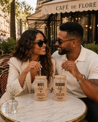 His & Hers Frosted Glass Tumbler Set – 16oz “Wife Life / Husband Life” Collection