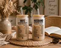 Wife & Husband “Nutrition Facts” Frosted Glass Tumbler Set – 16oz Couples Collection
