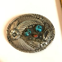 Image 1 of 1988 Handmade turquoise USA belt buckle missing/broken clasp