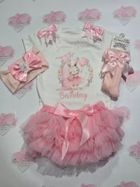 Image 1 of Bunny tutu first birthday tutu set 