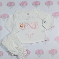 Image 2 of Girls 1st Birthday frill animal theme pyjamas 