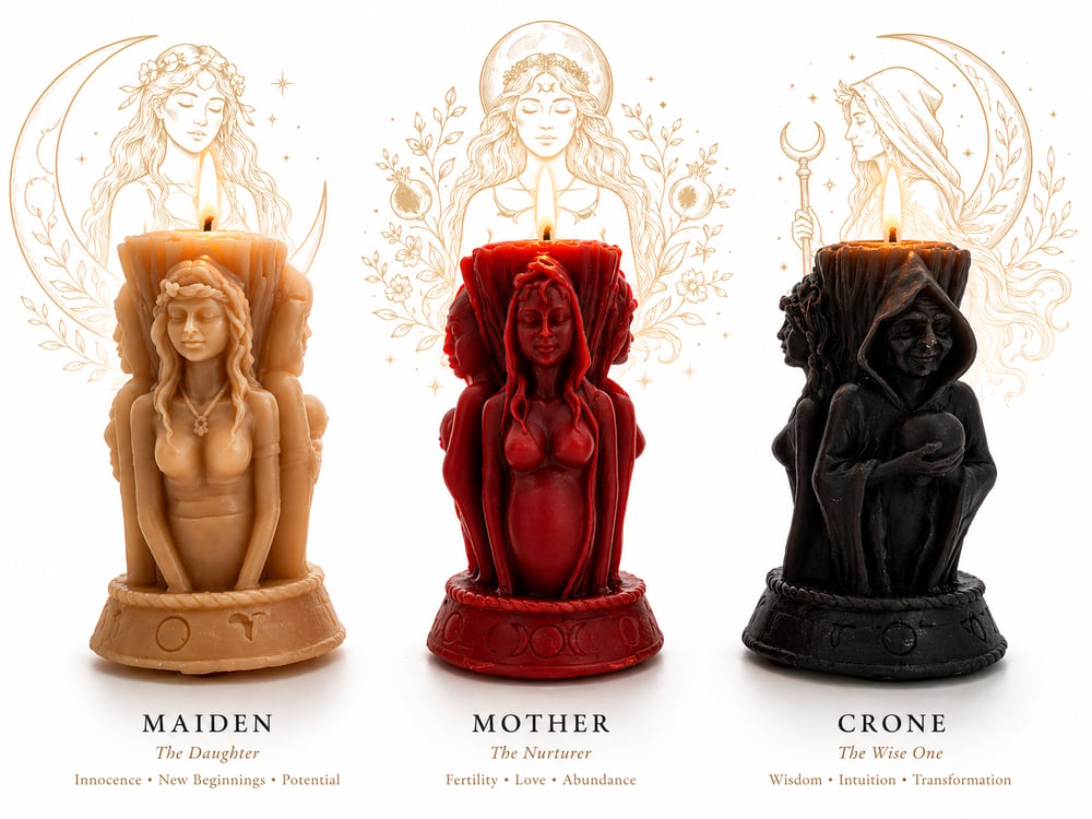Triple-Goddess Beeswax Candles