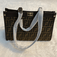 Image 1 of Brown Monogram Structured Tote Bag | Gold Hardware | On Hand & Ready to Ship
