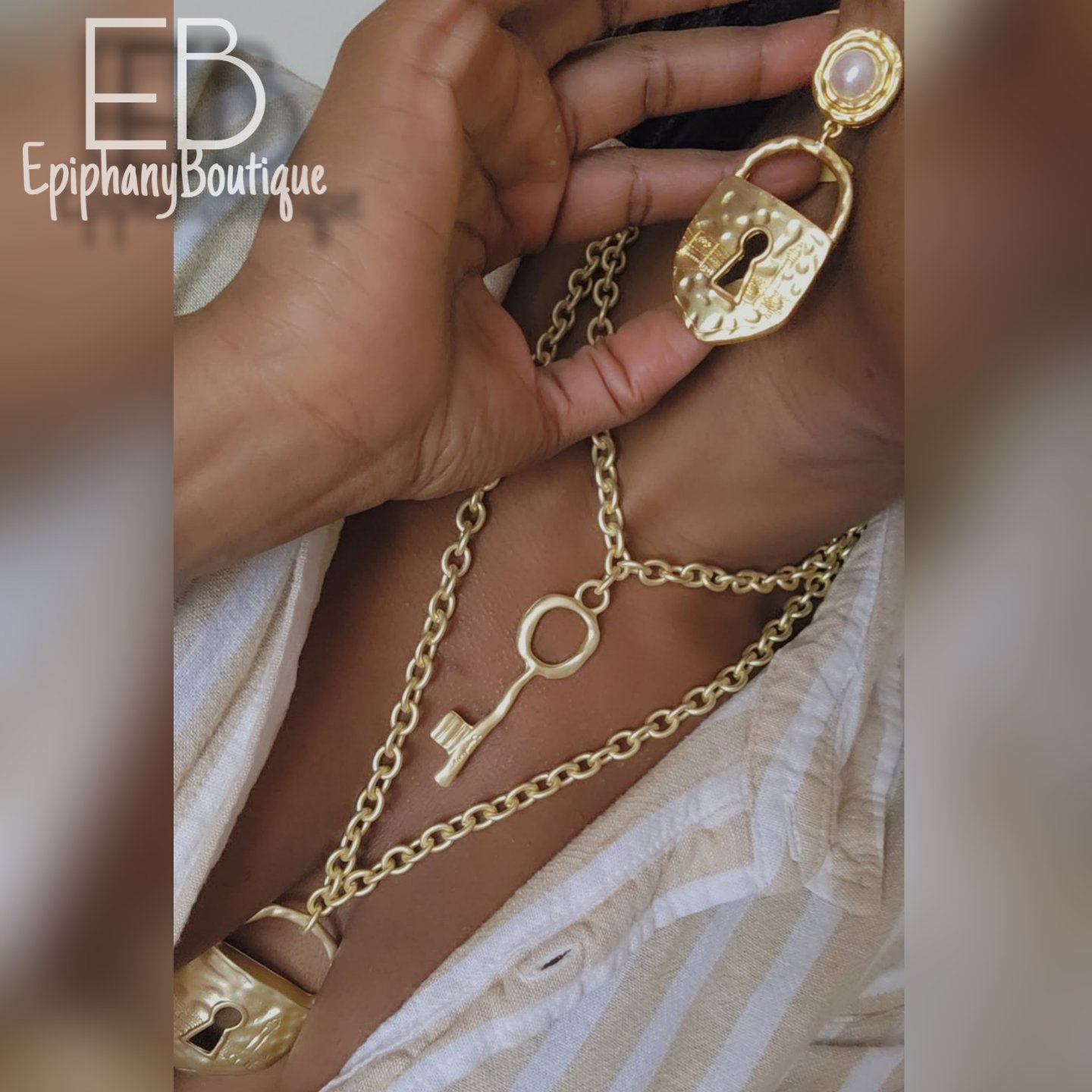 Image of The Golden Lock & Key Earrings & Necklace: SEPARATES
