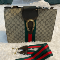 Image 1 of Monogram Canvas Tote Bag with Stripe Strap | Gold Accent Closure | On Hand & Ready to Ship!