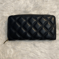 Image 2 of Quilted Black Zip Around Wallet with Gold Hardware