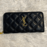 Image 1 of Quilted Black Zip Around Wallet with Gold Hardware