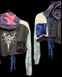 Image 1 of Starrsprite fairy corset grey/blue patchwork crop sweatshirt hoodie (sz large)