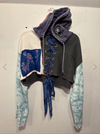 Image 2 of Starrsprite fairy corset grey/blue patchwork crop sweatshirt hoodie (sz large)