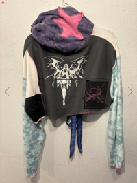 Image 3 of Starrsprite fairy corset grey/blue patchwork crop sweatshirt hoodie (sz large)