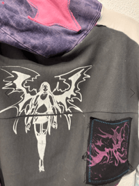 Image 4 of Starrsprite fairy corset grey/blue patchwork crop sweatshirt hoodie (sz large)