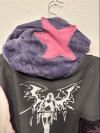 Image 5 of Starrsprite fairy corset grey/blue patchwork crop sweatshirt hoodie (sz large)
