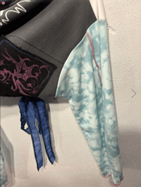 Image 6 of Starrsprite fairy corset grey/blue patchwork crop sweatshirt hoodie (sz large)
