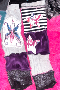 Image 1 of Starrsprite purple / gray moth fairy leg warmers