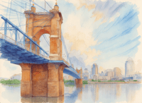 Giclée Print of watercolor painting of The John A. Roebling Suspension Bridge