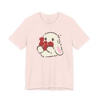 Image 1 of Bunny Holding Flowers - ADULT Unisex Jersey T-Shirt | Bella+Canvas® 3001