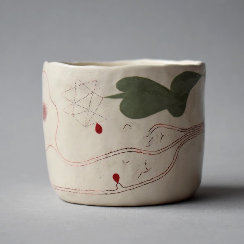 Image of Olive Green Abstract Plant Cup