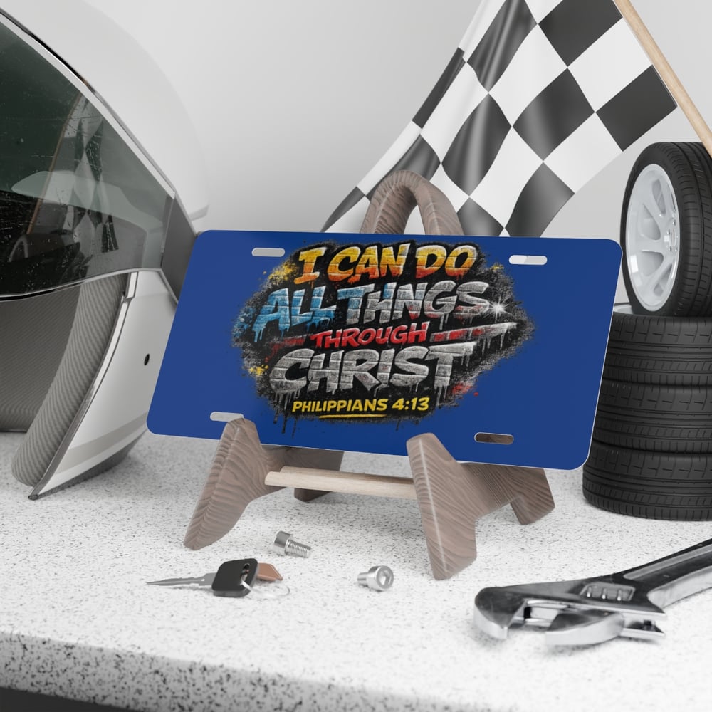 Image of Christian Vanity Plate – "I Can Do All Things Through Christ" Inspirational License Plate