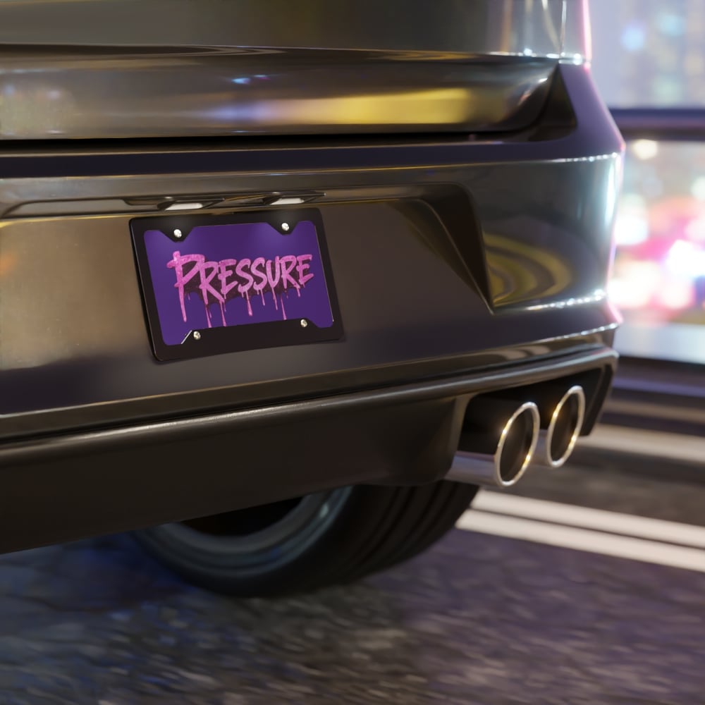 Image of Pressure Graffiti Vanity Plate – Pink Drip License-Style Metal Sign