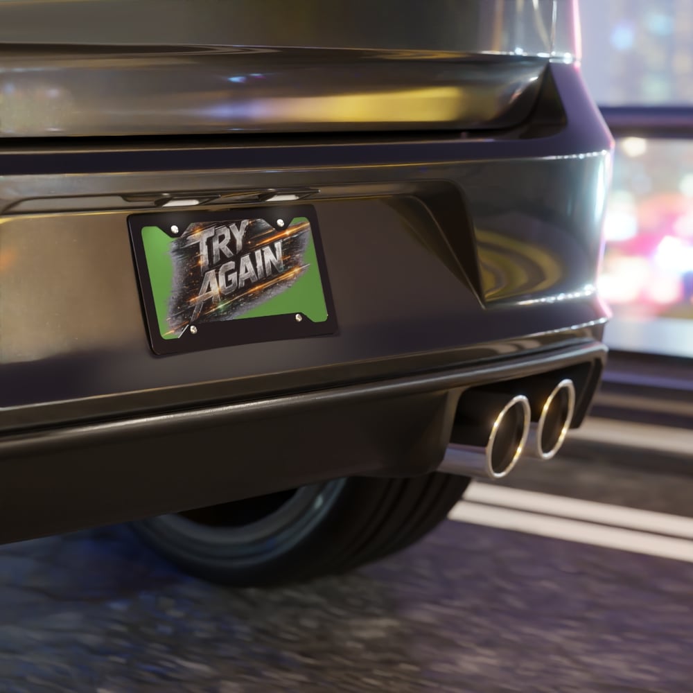 Image of Vanity Plate – 'Try Again' Racing Graphic License Plate