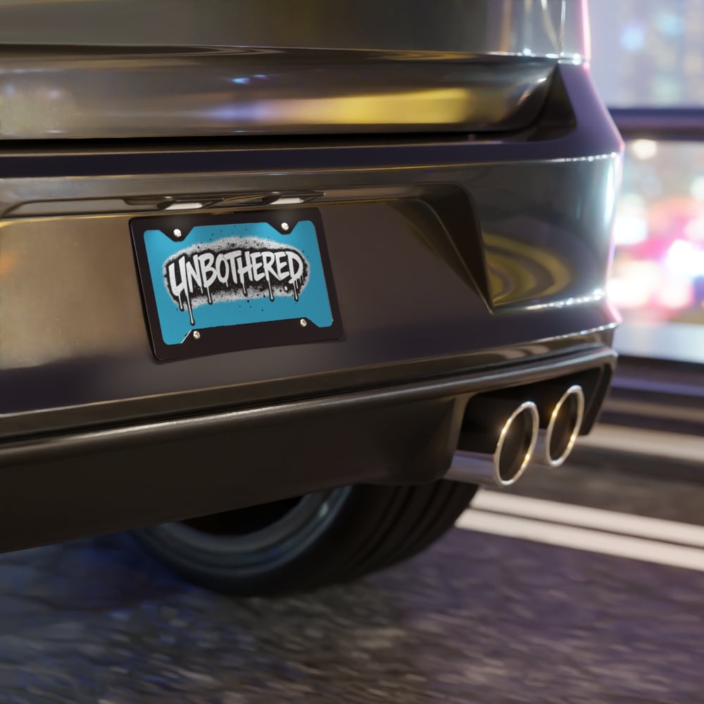 Image of Unbothered Graffiti Vanity Plate — Blue Decorative License Plate