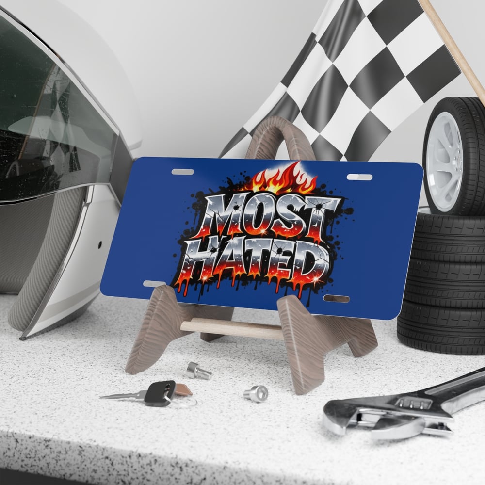 Image of Vanity Plate: "Most Hated" Flame Graphic License Plate