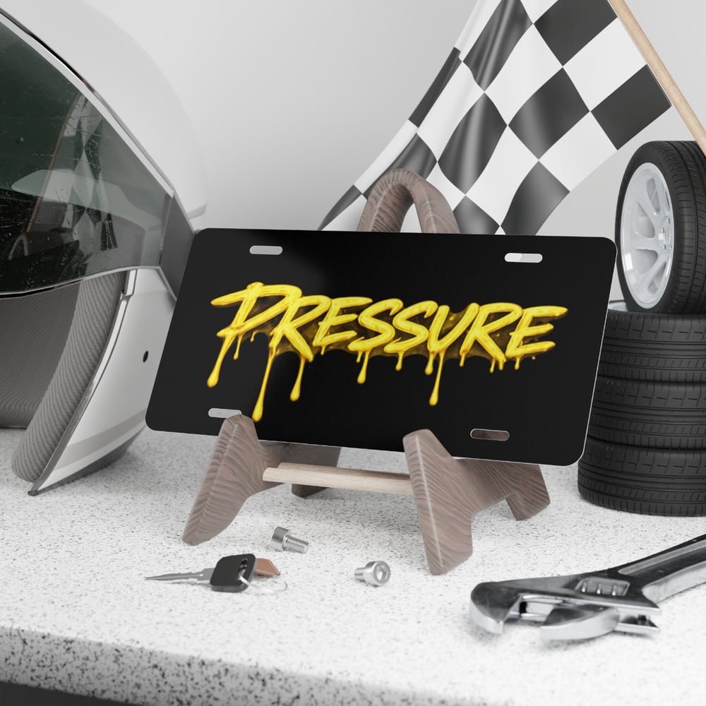 Image of Pressure Graffiti License Plate — Dripping Yellow Street Art Vanity Plate