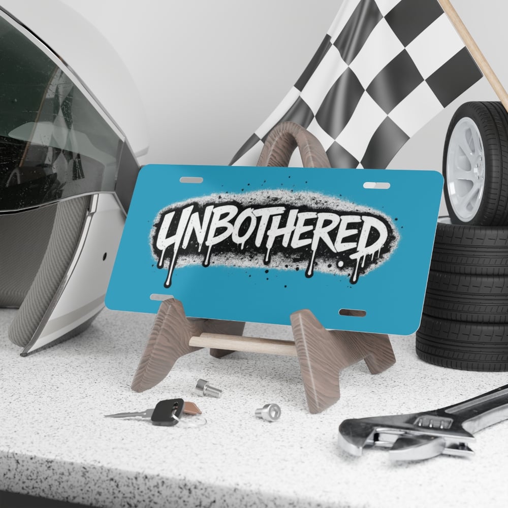 Image of Unbothered Graffiti Vanity Plate — Blue Decorative License Plate