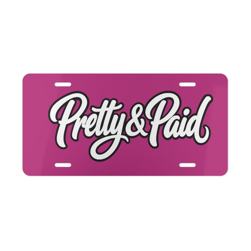 Image of Pretty & Paid Vanity Plate — Pink Decorative License Plate