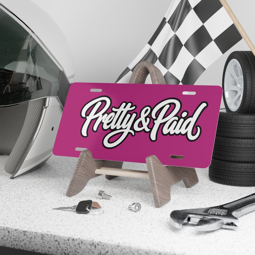 Image of Pretty & Paid Vanity Plate — Pink Decorative License Plate