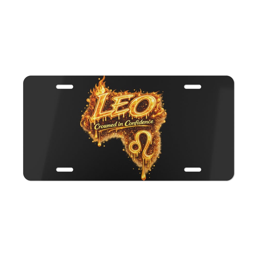 Image of Leo Zodiac Vanity Plate — 'Crowned in Confidence' Fiery License Plate