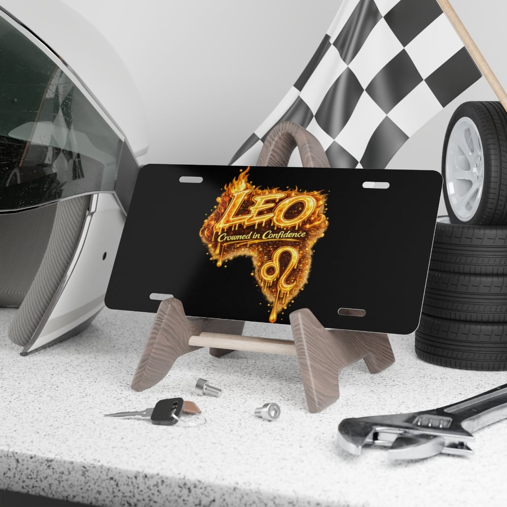 Image of Leo Zodiac Vanity Plate — 'Crowned in Confidence' Fiery License Plate