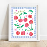 Cherries With Striped Border Print