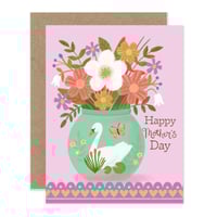 Flowers In Swan Vase Mother's Day Notecard