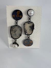 Image 1 of Silver earrings with Dendritic Opals and freshwater pearl
