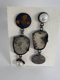 Image 2 of Silver earrings with Dendritic Opals and freshwater pearl