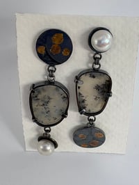 Image 3 of Silver earrings with Dendritic Opals and freshwater pearl
