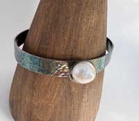 Image 1 of Hammered textured bangle with freshwater pearls