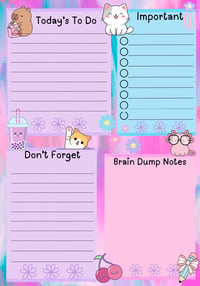 Digital Download Fun Kawaii Daily Planner Page, pink, purple, cat, flowers, printable stationery