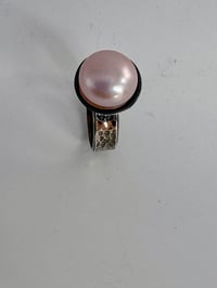 Image 1 of Blackened silver ring with large pink freshwater pearl 