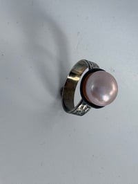 Image 3 of Blackened silver ring with large pink freshwater pearl 