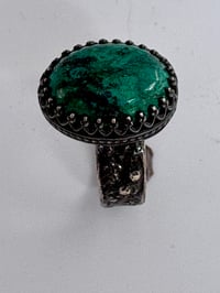Image 1 of Blackened silver ring with a malachite cabochon 