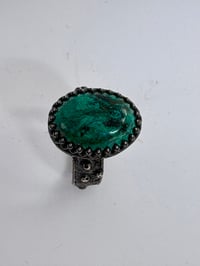 Image 3 of Blackened silver ring with a malachite cabochon 