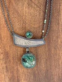 Image 1 of Darkened silver necklace with emerald gemstones