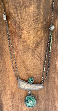 Image 2 of Darkened silver necklace with emerald gemstones