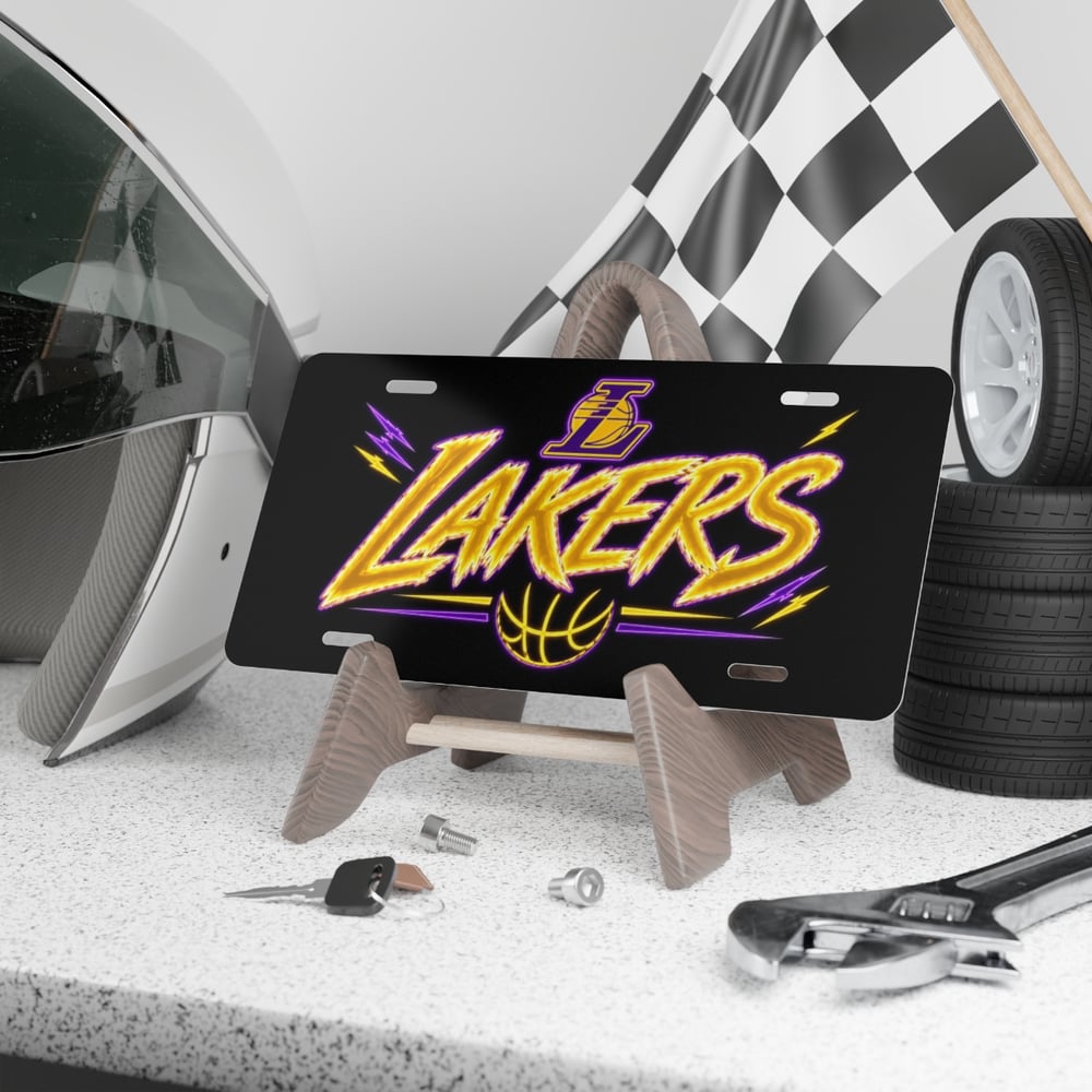 Image of Lakers Graphic Vanity Plate - Black Decorative License Plate